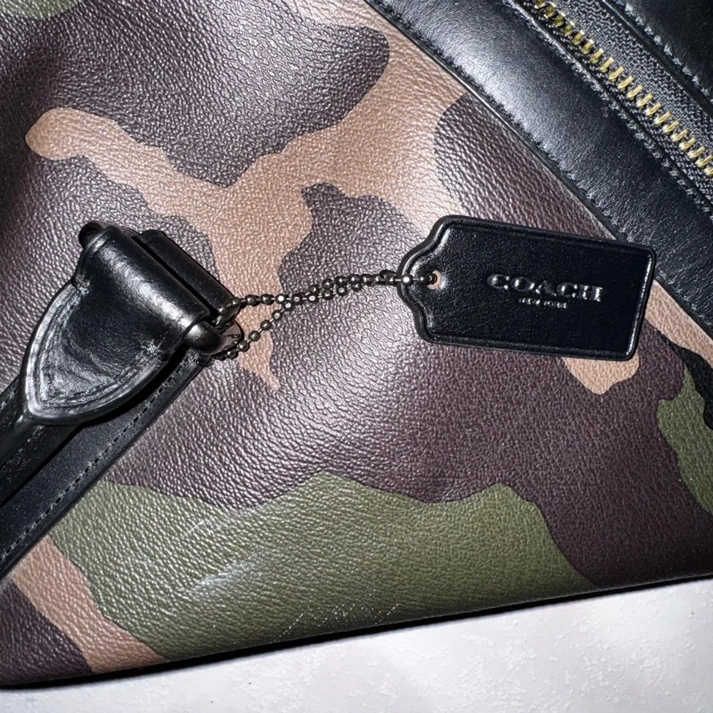 Coach Camouflage Leather-Trim Duffel in Green and Brown